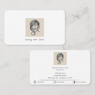 Cartão De Visita Minimalista Mínimo de Beige Branco Hair Stylist