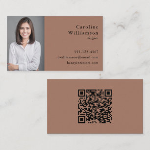 Cartão De Visita Minimalista Mocha Marrom Básico Foto QR Profission