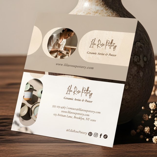 Cartão De Visita Minimalista Moderno Abstracto Foto Olaria Artesana (Minimal Modern Abstract Photo Handmade Pottery Business Card)