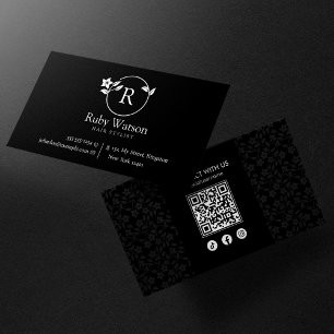 Cartão De Visita Minimalista Moderno Dois Inicial Cabelereiro Preto