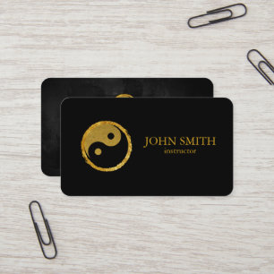 Cartão De Visita Minimalista Moderno Preto Dourado Lotus Instrutor