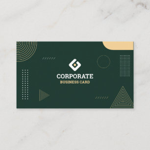 Cartão De Visita Minimalista Moderno Verde Escuro & Dourado Corpora