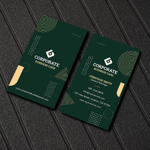 Cartão De Visita Minimalista Moderno Verde Escuro & Dourado Corpora