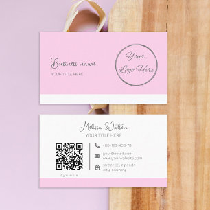 Cartão De Visita minimalista na moda cor-de-rosa pastel com código