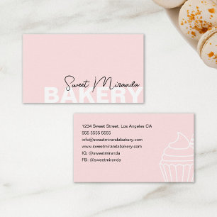 Cartão De Visita Minimalista Padaria Rosa Moderno Script Cupcake