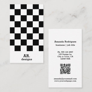 Cartão De Visita Minimalista Xadrez Preto e Branco