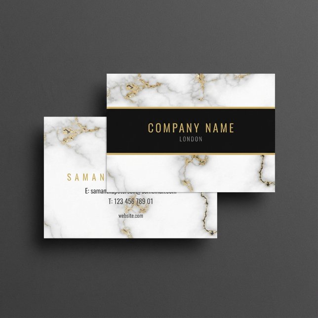 Cartão De Visita Mínimo branco e Dourado mármore (Minimalist White and Gold Marble Business Card.)