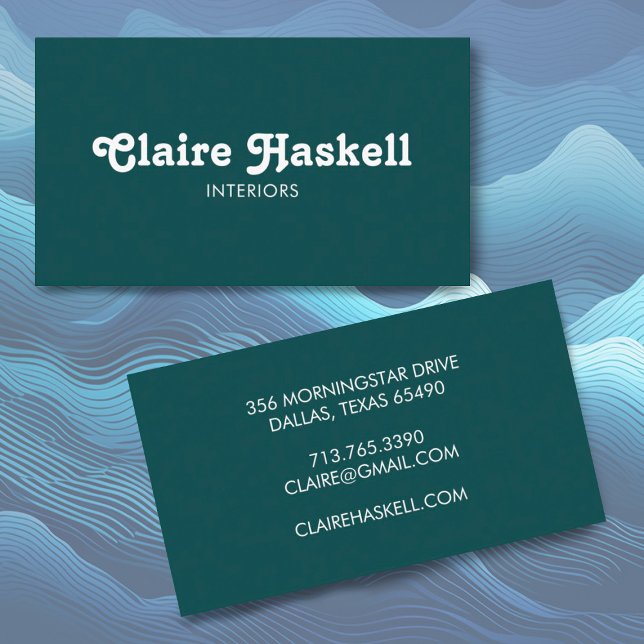 Cartão De Visita Mínimo Chic Branco Azul de Script de rico (Fun font custom business cards in a teal green. Add your own text to make it shine
)