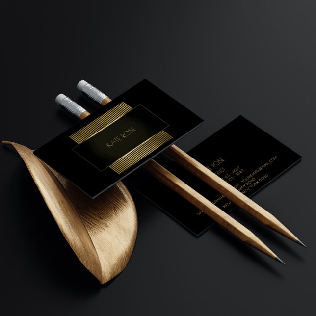 Cartão De Visita Mínimo Conceptual Geométrico Dourado (Minimal Conceptual Geometric Black Gold Frame Glam Business Card)