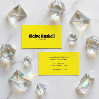 Cartão De Visita Mínimo de Chic Amarelo Amarelo Brilhante de Script