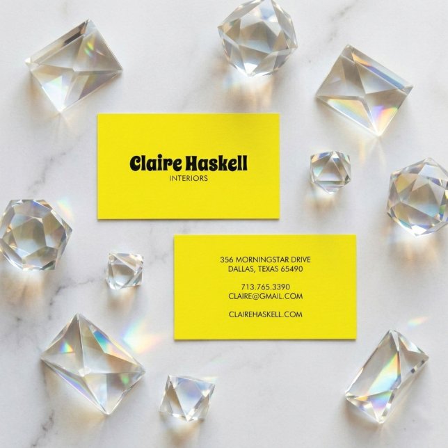 Cartão De Visita Mínimo de Chic Amarelo Amarelo Brilhante de Script (Fancy Script Bold Bright Yellow Chic Minimal Business Card
)