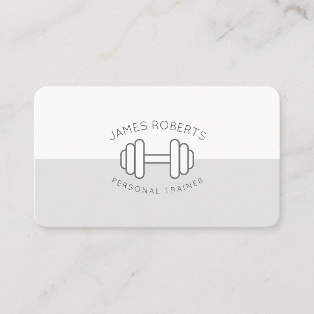 Cartão De Visita Mínimo de Cinzas do Treinador Pessoal Dumbbell & W (Frente)