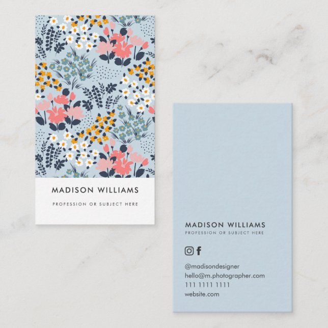 Cartão De Visita Mínimo de Flores Na moda moderna de tendências (Frente/Verso)