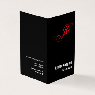 Cartão De Visita Mínimo de Monograma de Manuscrito Vermelho Preto