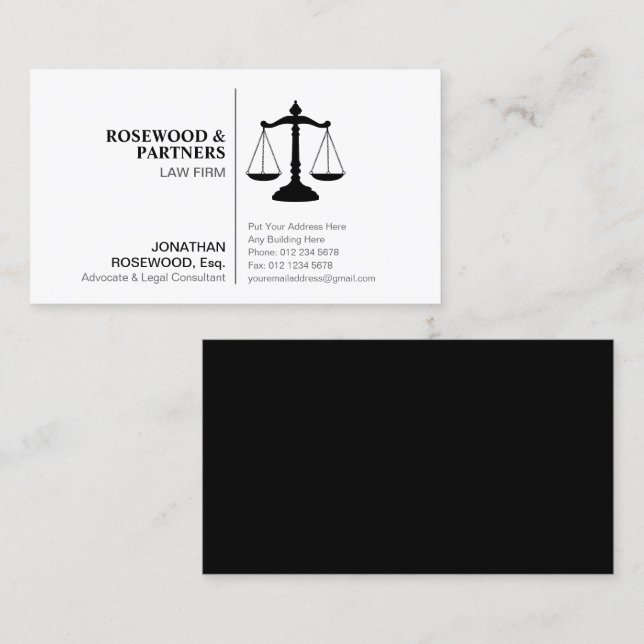 Cartão De Visita Mínimo de preto e branco profissional, um lado (Frente/Verso)