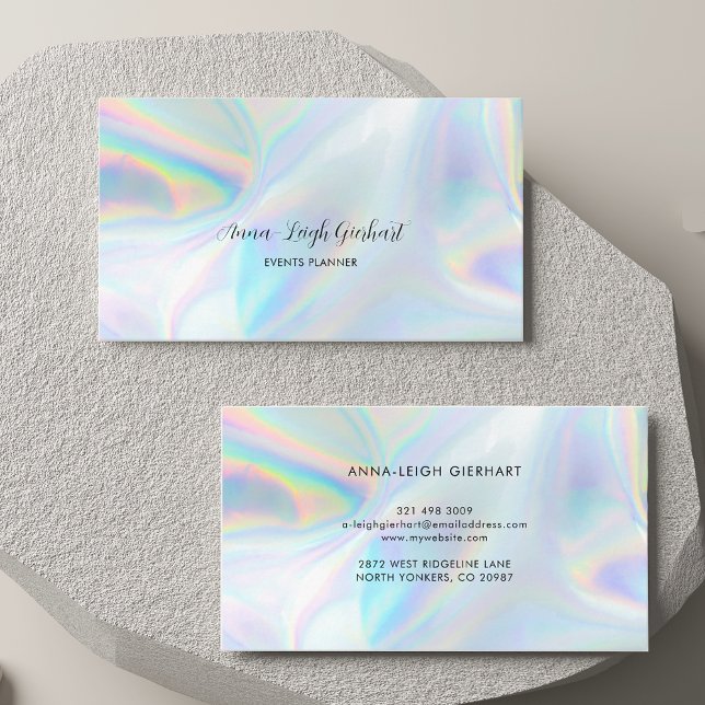 Cartão De Visita Mínimo de Script Holográfico (Holographic Script Modern Minimal Business Card)