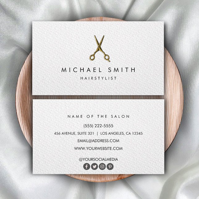 Cartão De Visita Mínimo de Tesoura do Hairstylist Preto Elegante (Criador carregado)