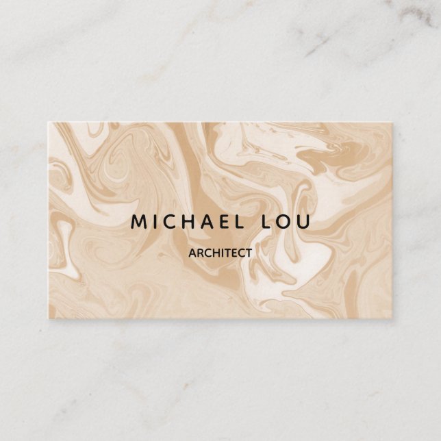 Cartão De Visita Mínimo de textura de mármore bege moderna (Frente)