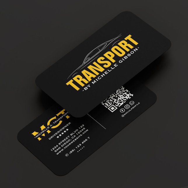 Cartão De Visita Mínimo de Transporte Profissional Amarelo Taxi Pre (Minimal Professional Transport Yellow Taxi Black Business Card
)