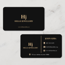 Cartão De Visita Mínimo Dourado Monograma Preto de Luxo