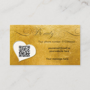 Cartão De Visita Mínimo elegante de ouro fino Qr code Beausalon