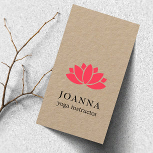 Cartão De Visita Mínimo Elegante Kraft Red Lotus Yoga