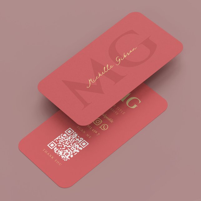 Cartão De Visita Mínimo Elegante Moderno Monograma Salmão Rosa (Minimal Elegant Modern Monogram Coral Business Card
)