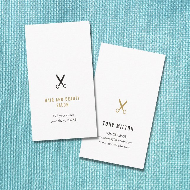 Cartão De Visita Mínimo Elegante Preto Faux Dourada Tesoura Cabelo (Criador carregado)