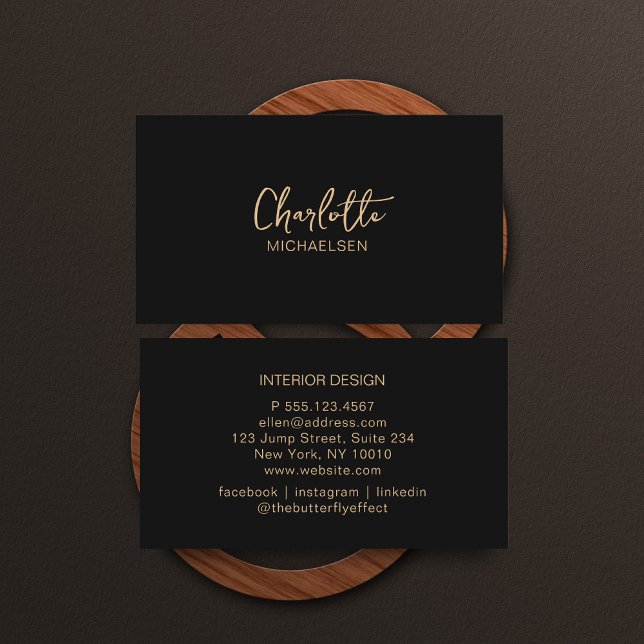 Cartão De Visita Mínimo, Escrita manual, bege preto (Criador carregado)