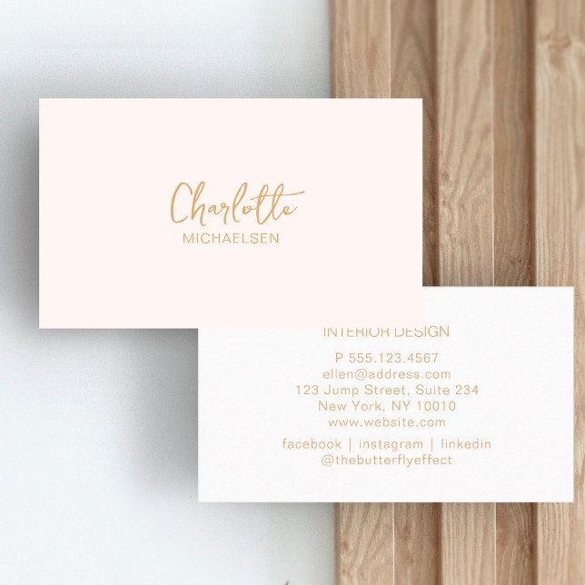 Cartão De Visita Mínimo, Escrita Manual, Beige (Criador carregado)