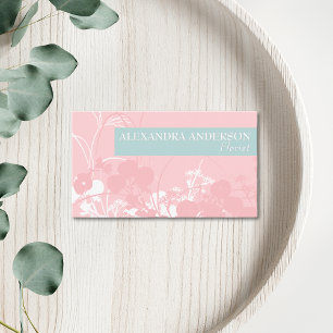 Cartão De Visita Mínimo Floral Ciano Cinzento Elegante E Cinza Clar