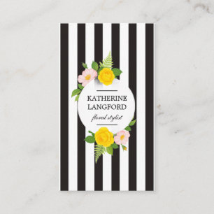 Cartão De Visita Mínimo Floral Wreath Beauty Salon Striped