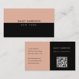 Cartão De Visita Mínimo moderno Código QR simples preto e rosa