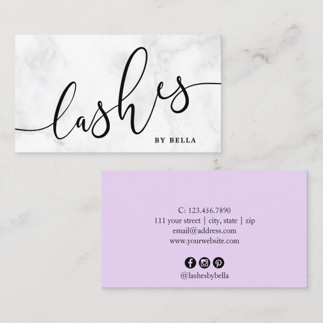 Cartão De Visita Mínimo moderno de mármore branco e púrpura (Frente/Verso)