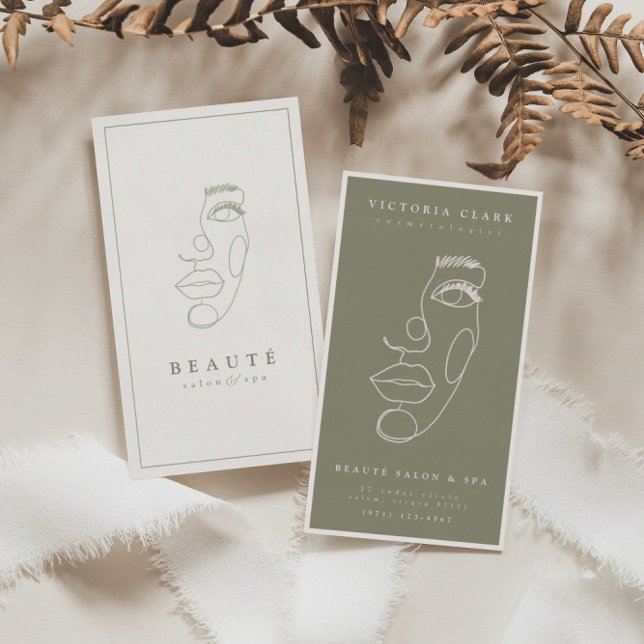 Cartão De Visita Mínimo Moderno - Ivory/Olive Salon & Spa (Criador carregado)