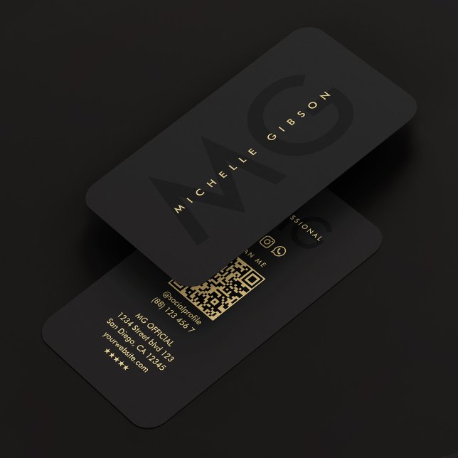 Cartão De Visita Mínimo Moderno Monograma Simples preto (Minimal Modern Simple Monogram Professional Black Business Card
)
