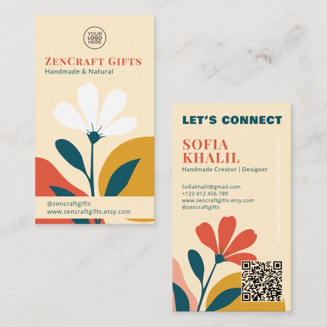 Cartão De Visita Mínimo Moderno Terracotta Mostarda Verde (Frente/Verso)