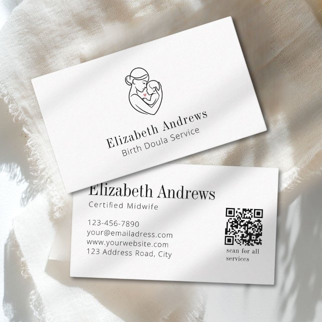 Cartão De Visita Mínimo Nascimento Doula Logotipo Gravidez e Matern (Minimalist Birth Doula Logo–Pregnancy & Maternity White Business Card.)