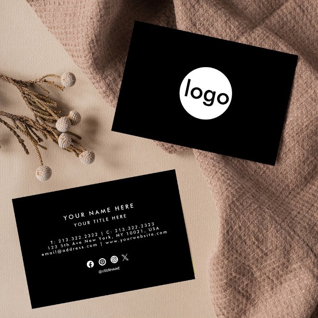 Cartão De Visita Mínimo Negro Simples e Moderno Profissional (Criador carregado)