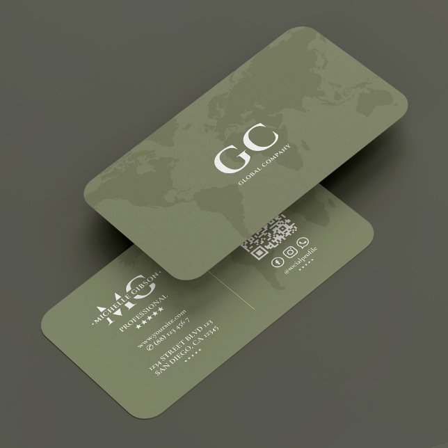 Cartão De Visita Mínimo profissional - Global Map Sage Green (Minimal Professional Global World Map Sage Green Business Card
)