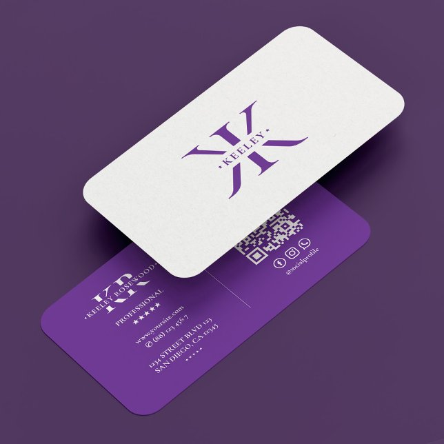 Cartão De Visita Mínimo profissional K Monograma Roxo Real (Minimal Professional K Monogram Royal Purple Business Card
)