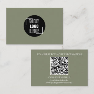 Cartão De Visita Mínimo seu logotipo Aqui Sage Green QR Code