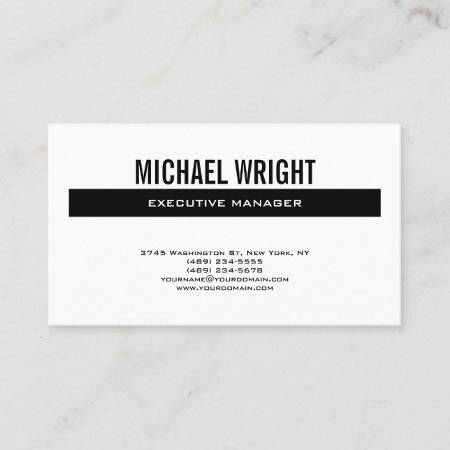 Cartão De Visita Mínimo Simples Simples Branco Negro (Frente)