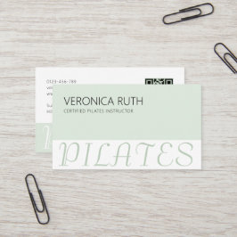 Cartão De Visita Mint Green Elegant Minimalist Pilates QR Code