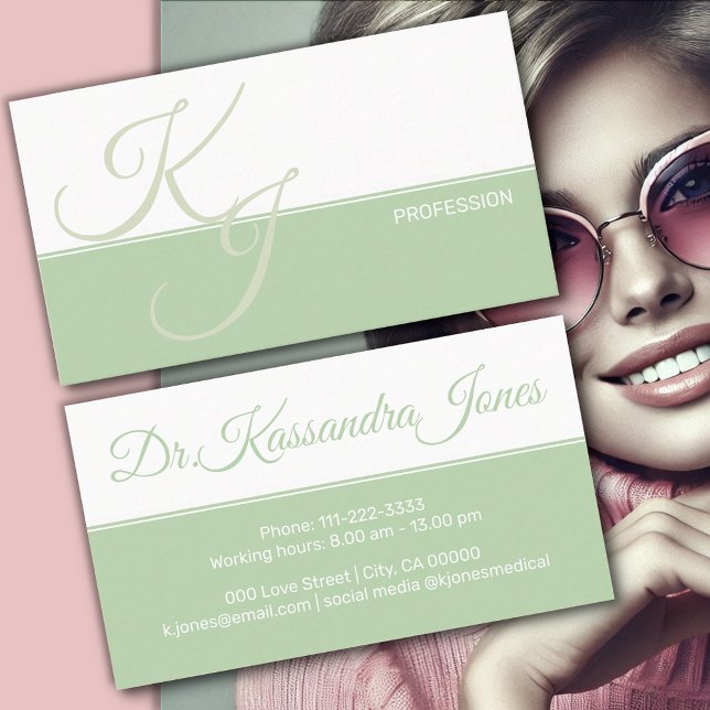 Cartão De Visita Mint Green White Minimalist Handlettering Plain (Criador carregado)