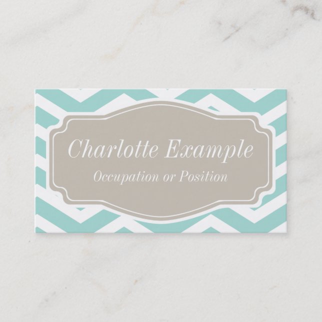 Cartão De Visita Mint Teal White Tan Chevron Personal (Frente)