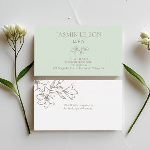 Cartão De Visita Mint & White Flor Minimalista Chic