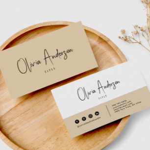 Cartão De Visita Minúsculo Beige Nêutral Boho Moderno