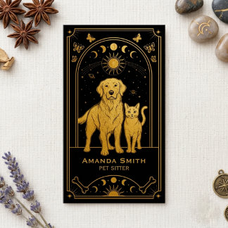 Cartão de Visita Místico Preto Dourado de Tarot Pe