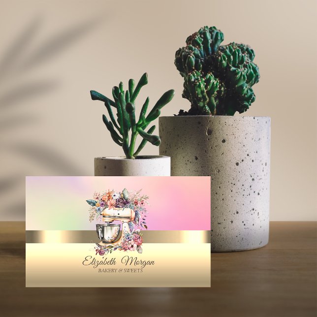 Cartão De Visita Mistura Floral de Bolo Profissional Elegante (Criador carregado)